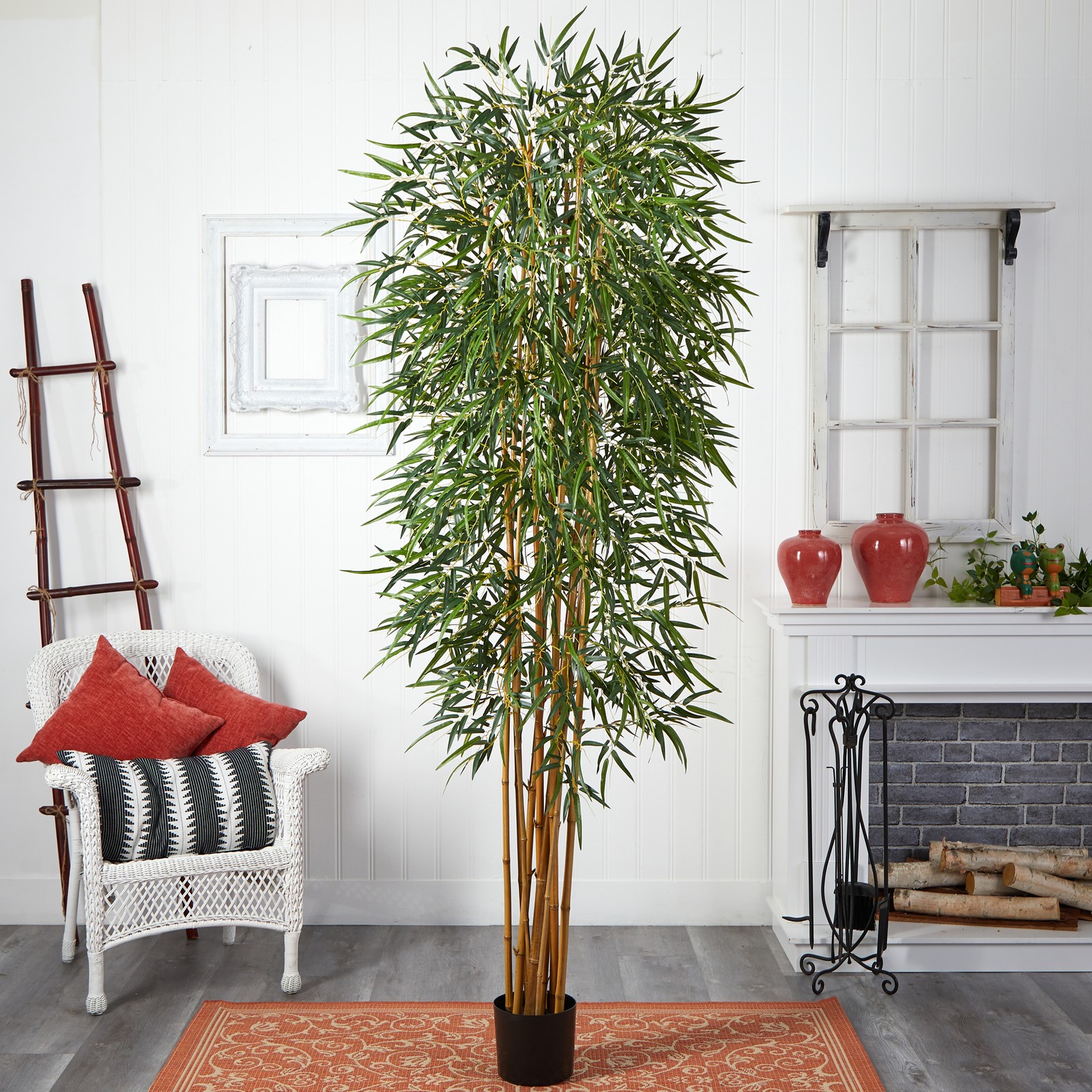 Nearly Natural 8ft Fancy Style Bamboo Silk Tree in Green
