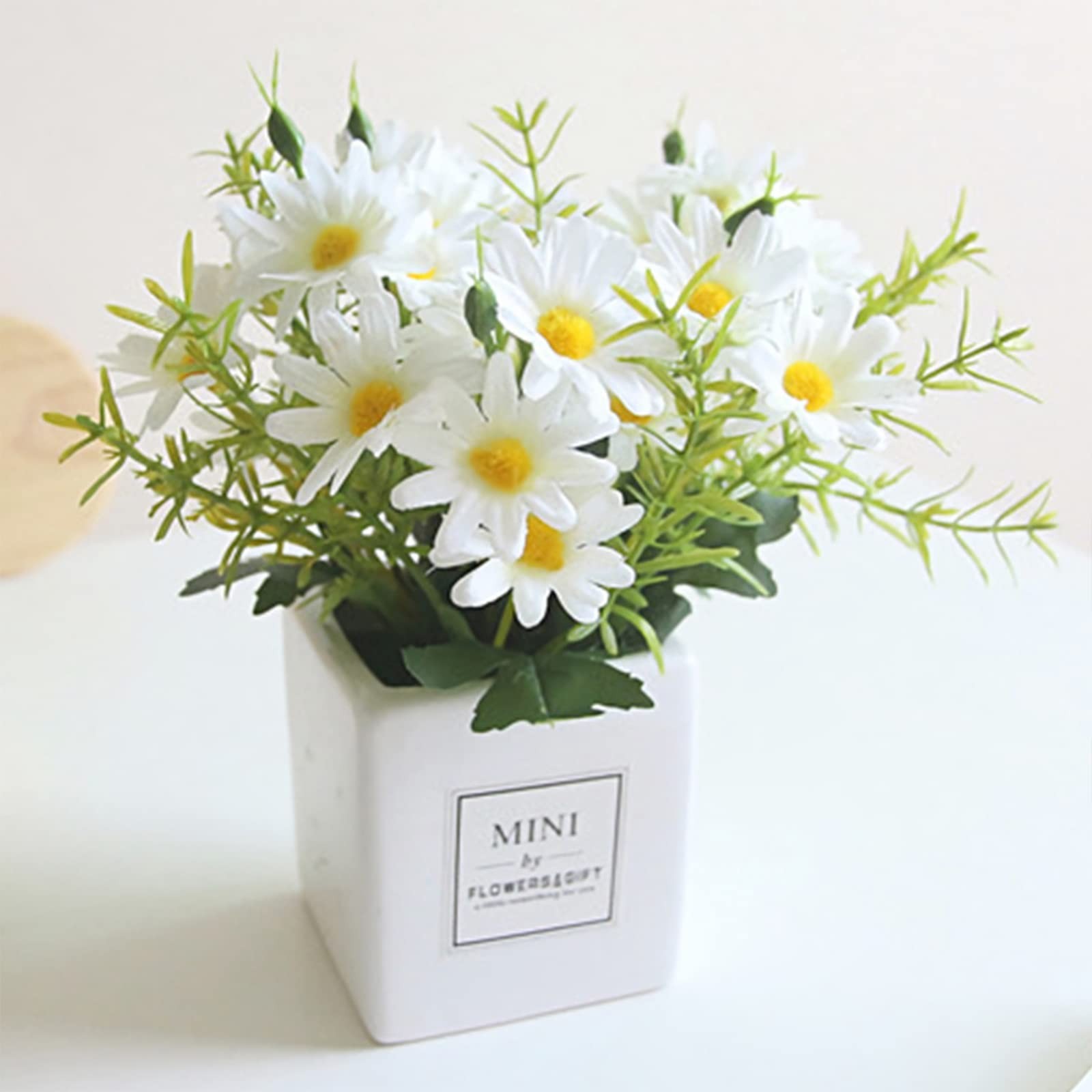 Artificial Flowers, Faux Flowers in Vase Small White Daisy Decor Mini Silky A…