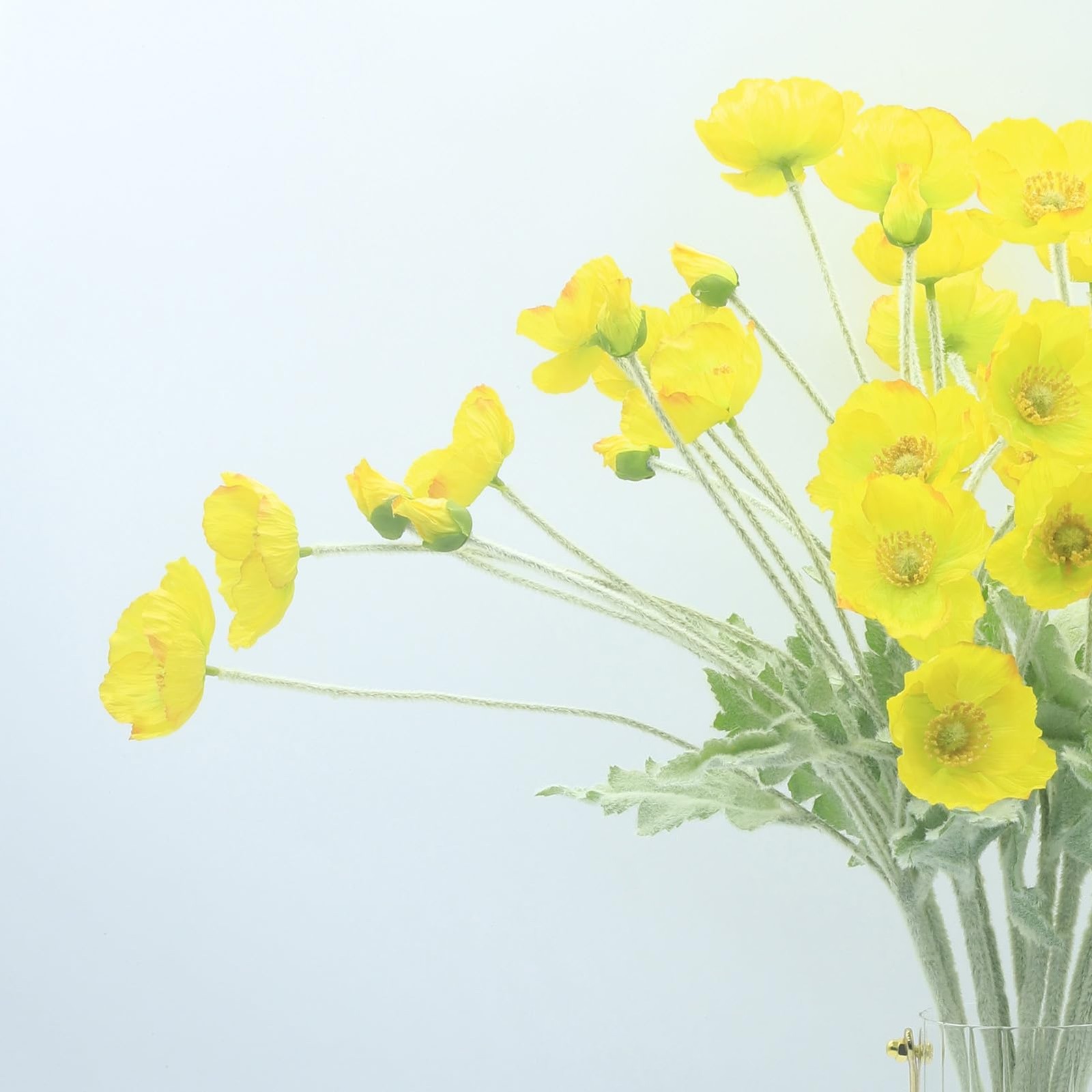 2 PCS Artificial Fake Poppies Silk Flower Bouquets 23.6 Inch Yellow Decor