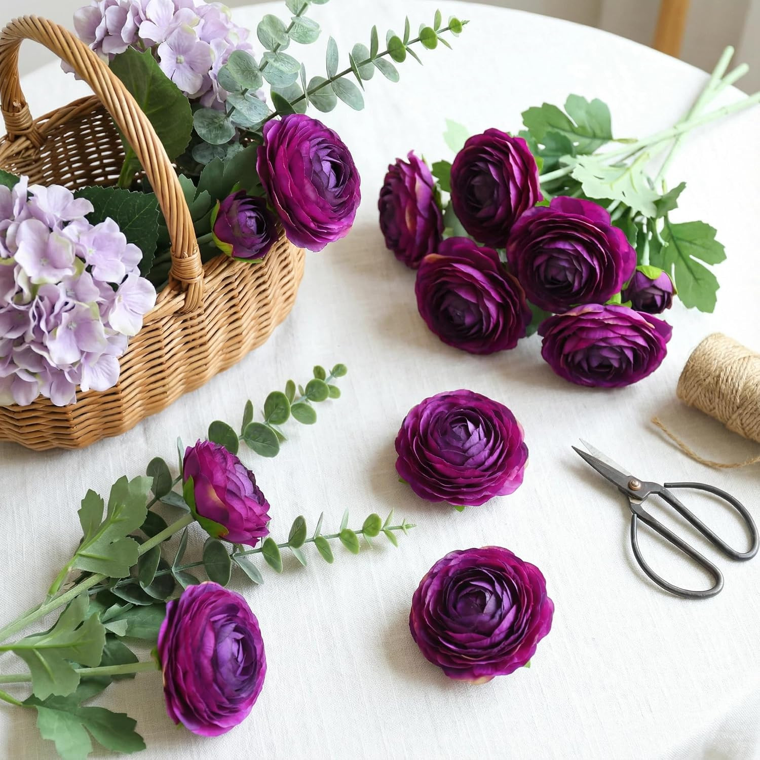 Artificial Ranunculus Flowers with Real Touch Stem,Silk Ranunculus Flowers (Purp