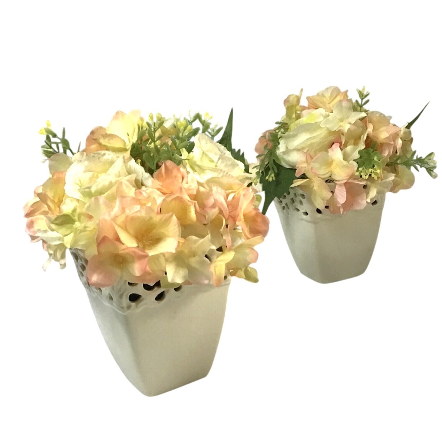 SET OF 2 ARTIFICIAL FLORAL ARRANGEMENT WITH CREAM FLOWERPOT