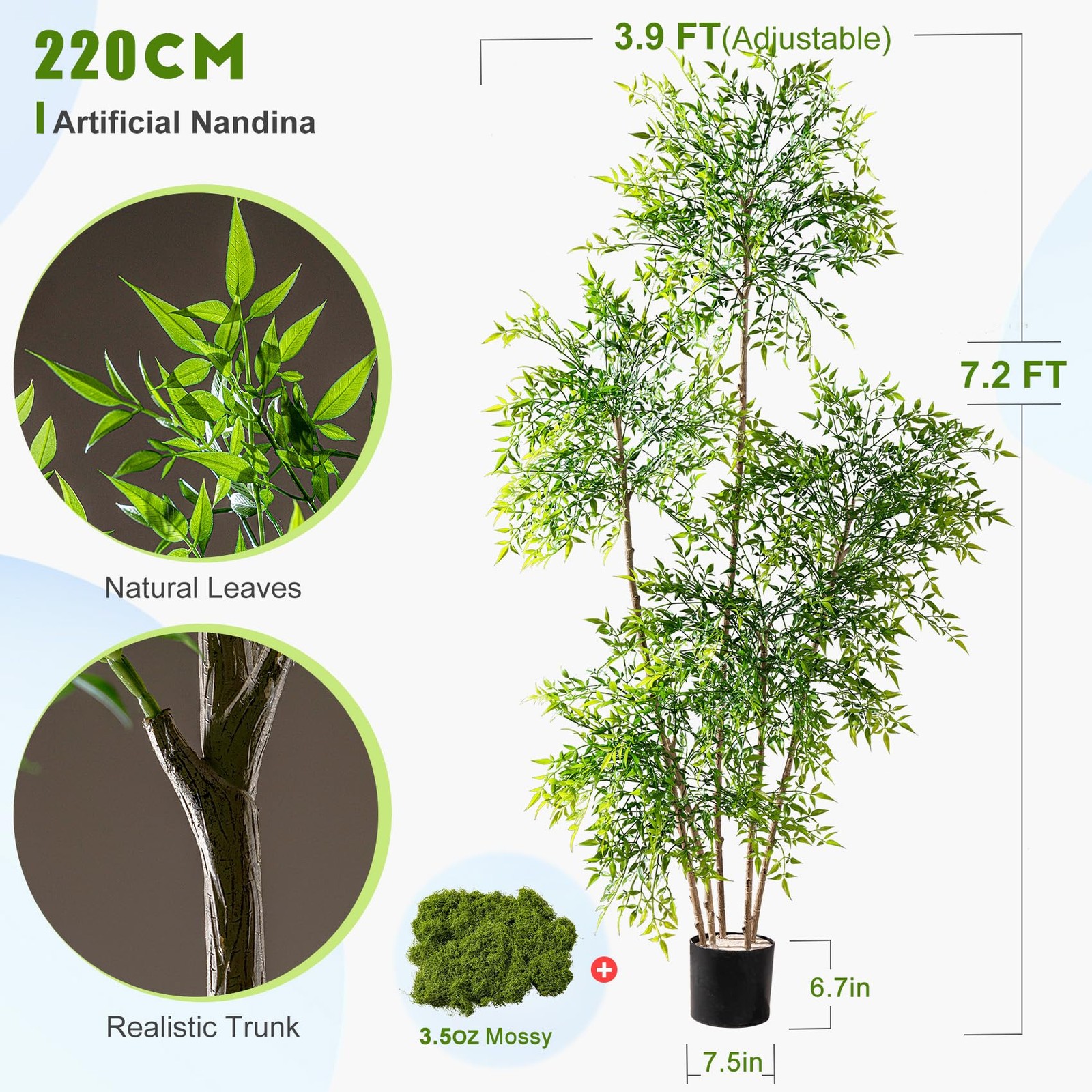 Faux Bamboo Plant Artificial Nandina Tree 7.2FT Artificial Plants Realistic 9…