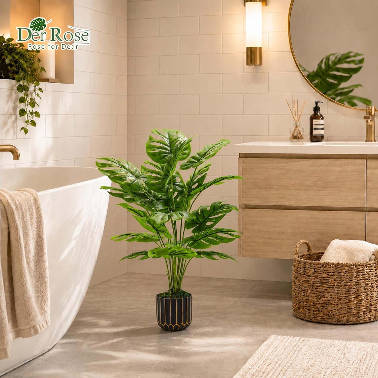 Artificial Monstera Plant Faux Potted Tree Fake Greenery Indoor Home Decor