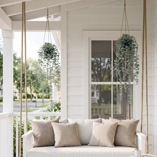 Artificial Hanging Plant Eucalyptus 3.5in Pot Faux Fake Greenery Indoor Outdoor