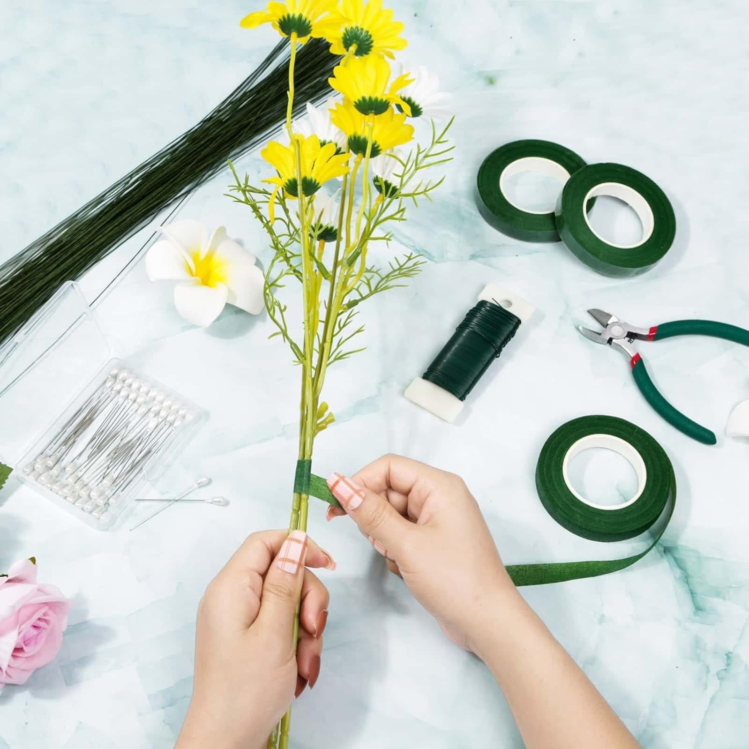 Waterproof Floral Arrangement Kit: 100 Stem Wires, Tape & Pins for DIY Bouquets