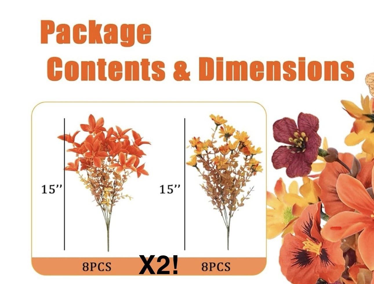 32 Pieces- Artificial Flowers for Outdoor Fall Decor Flowers, 12 Bundles Fall