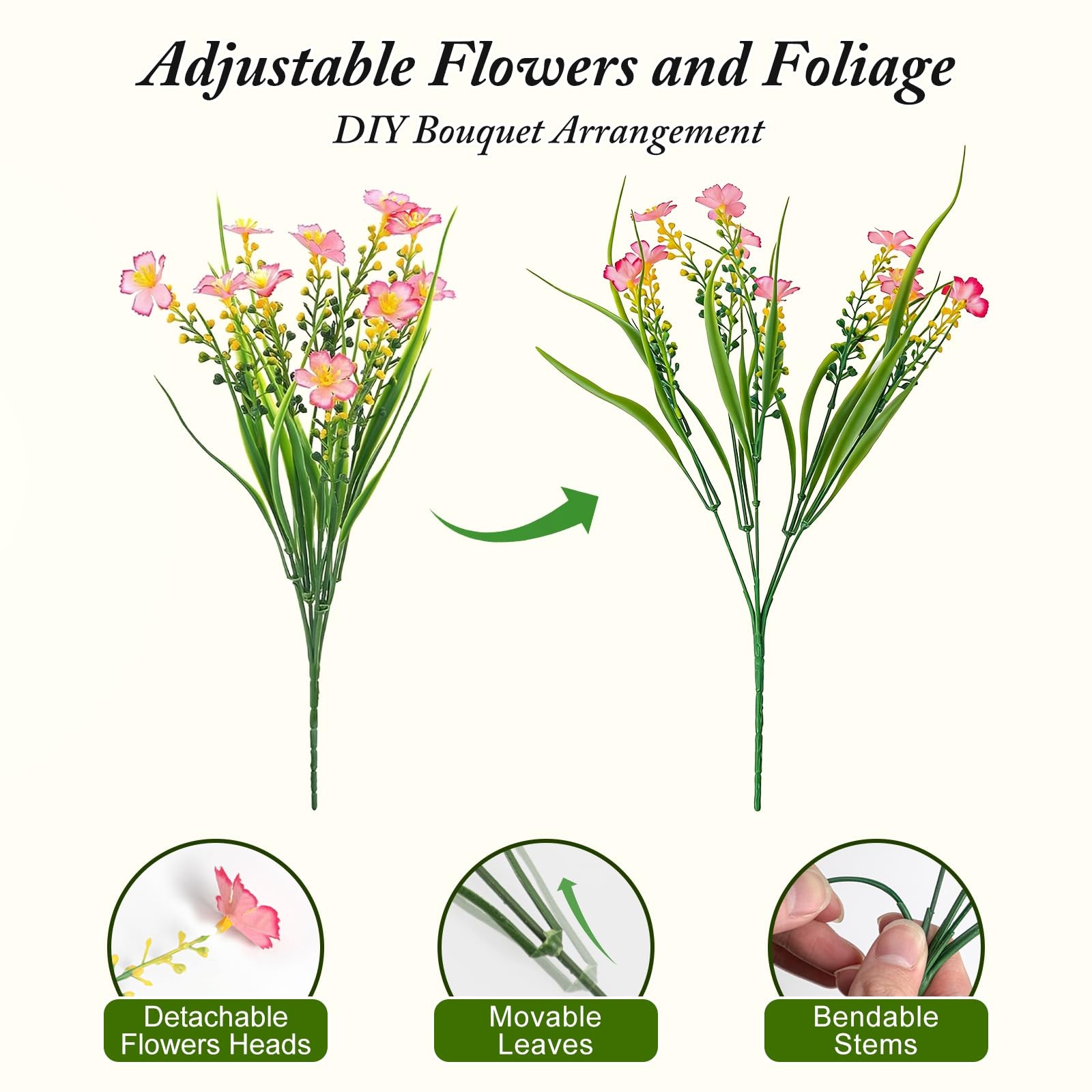 UV Resistant Artificial Flowers Outdoor Faux Wildflowers Summer Decor