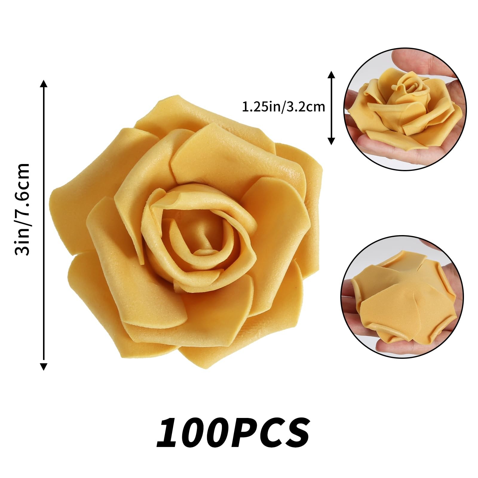 Gold Foam Rose Artificial Flowers Faux Bulk Bouquets Centerpieces 100 PCS