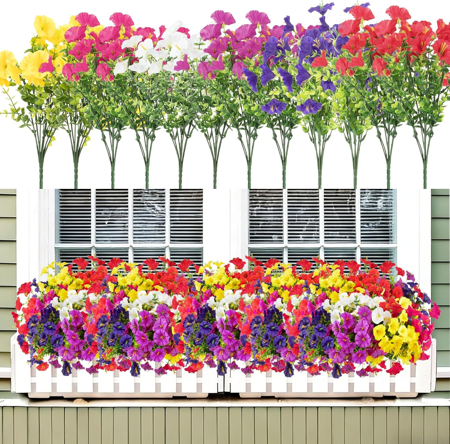 12 Bundles Artificial Flowers for Outdoors Decoration, Faux Silk Morning Glory F