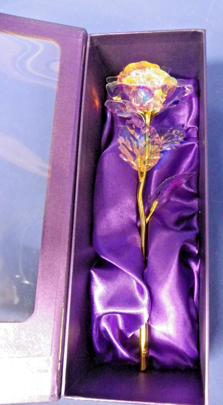 24K Gold Plated Golden Rose in Purple Box 9″