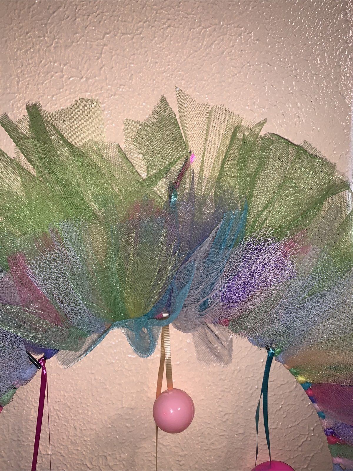Spring/Easter Wreath Beautiful Homemade With Colorful Tulle Ballerina Touch New