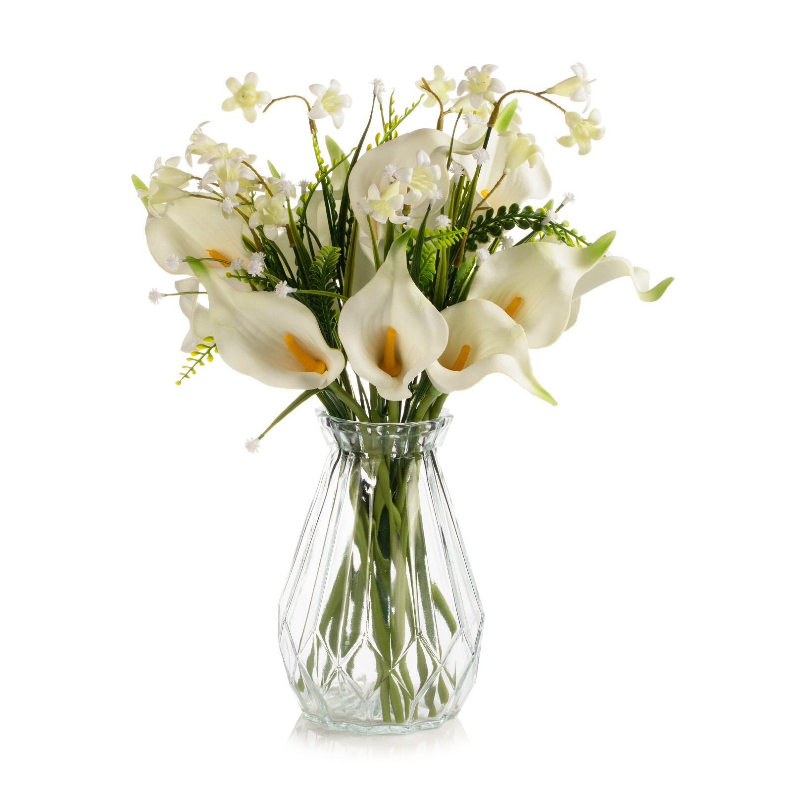 13″ Mixed Real Touch Calla Lily Flower with Filler in Glass Vase for Home Decor