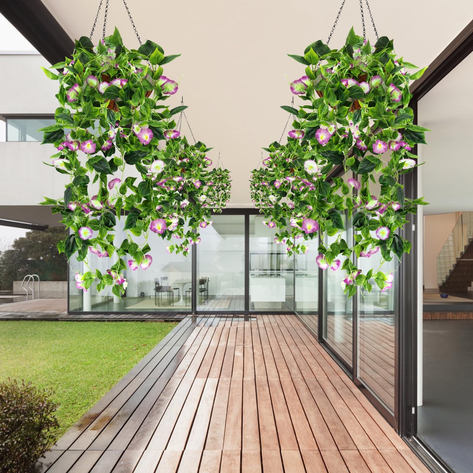 Artificial Morning Glory Flower Vines, 2pcs 15Feet Hanging Plants Silk Garlan…