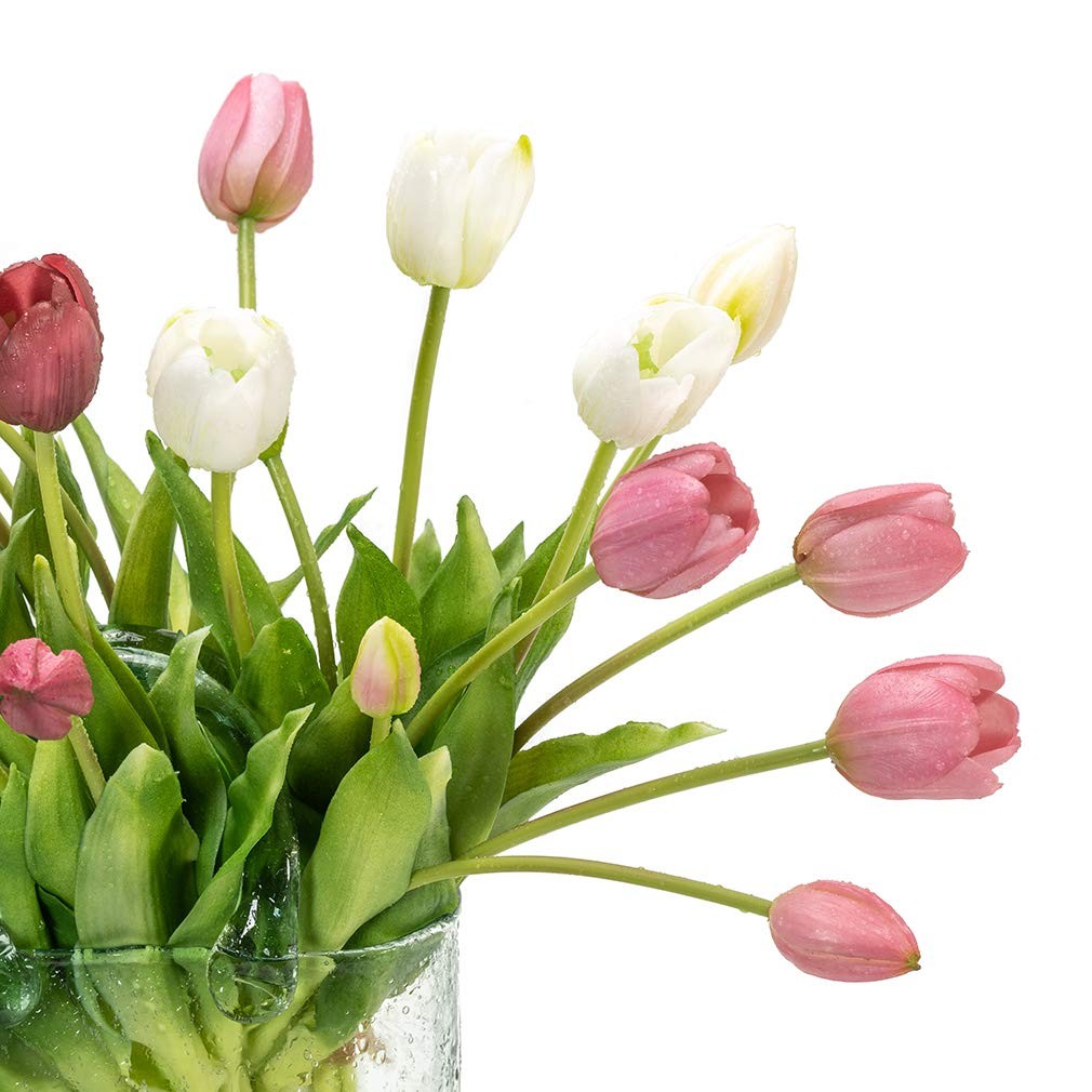 15Pcs Artificial Tulips Flowers, Soft Touch Realistic Latex Tulips Bouquet fo…
