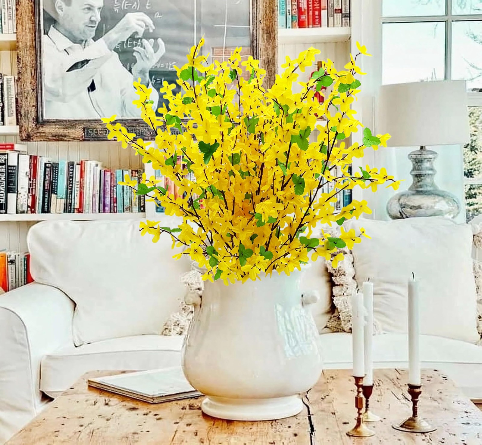 10PCS Artificial Forsythia Flowers Fake Forsythia Stem 25.5″ Silk Yellow Wint…