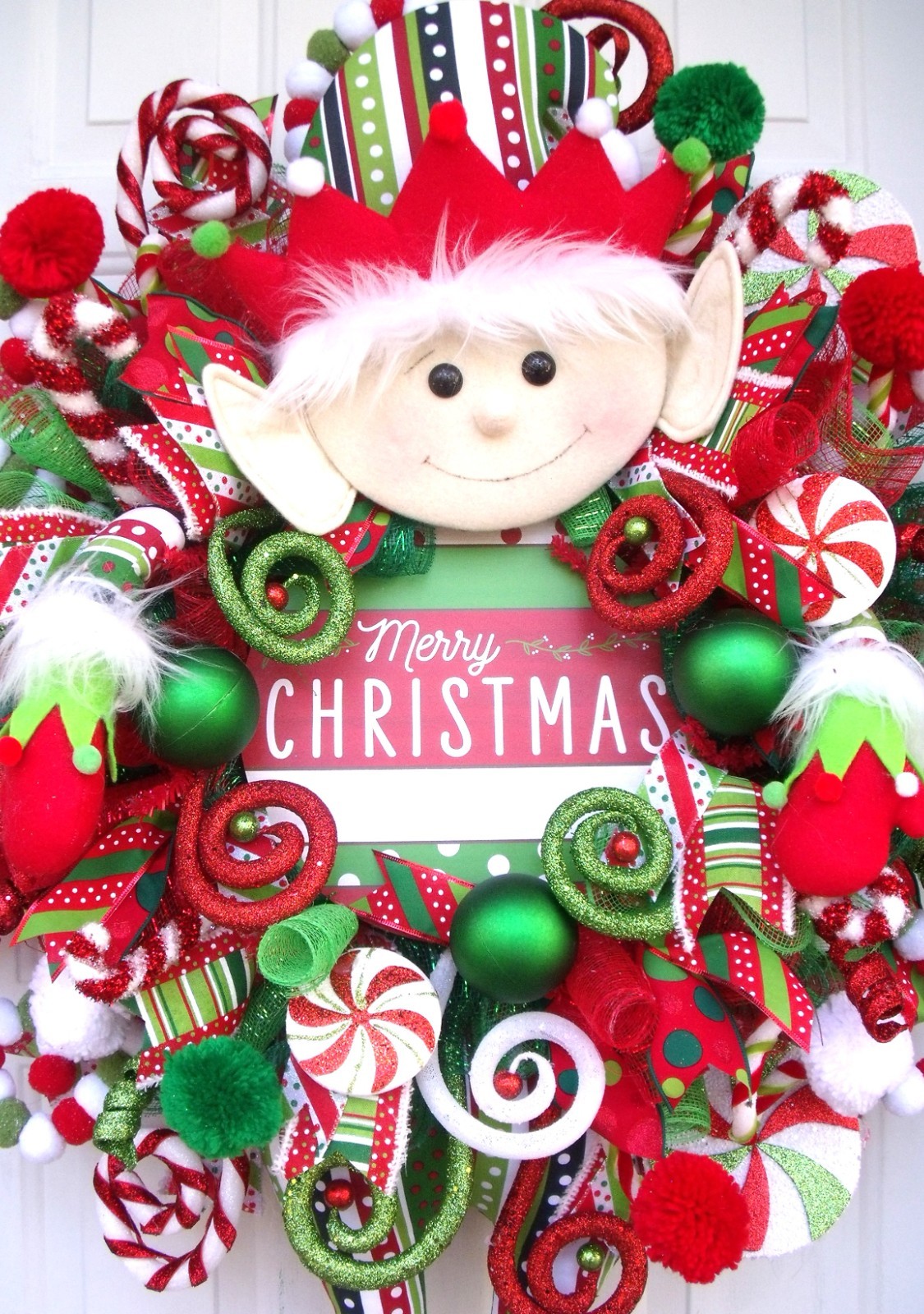 Handmade Elf Christmas Wreath, Whimsical Holiday Door Decor, XLarge Elf Wreath