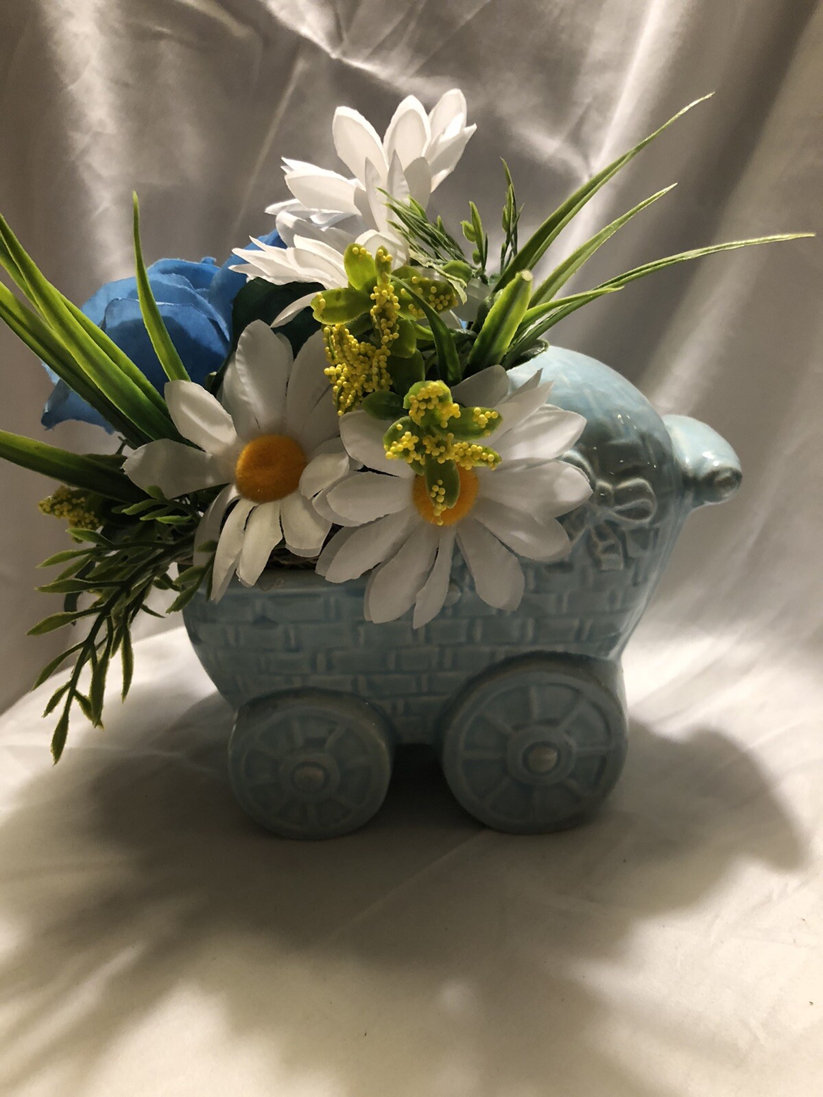 New Handmade Blue Baby Carriage Flower Arrangement Sku WQ1 New Baby