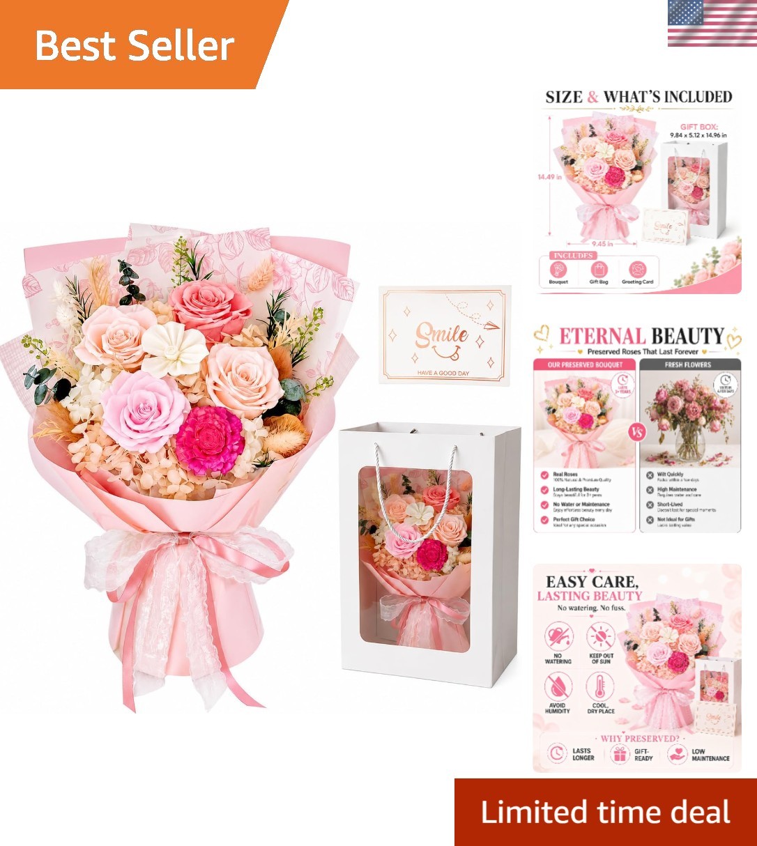 Preserved Flowers Bouquet Floral Gift for Women Mom Wife Grandma Mother’s Day