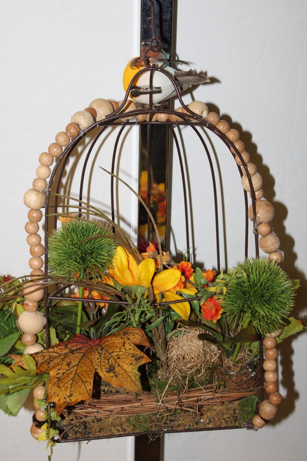 FALL AUTUMN FLOWER ARRANGEMENT BIRD CAGE CENTERPIECE 15”