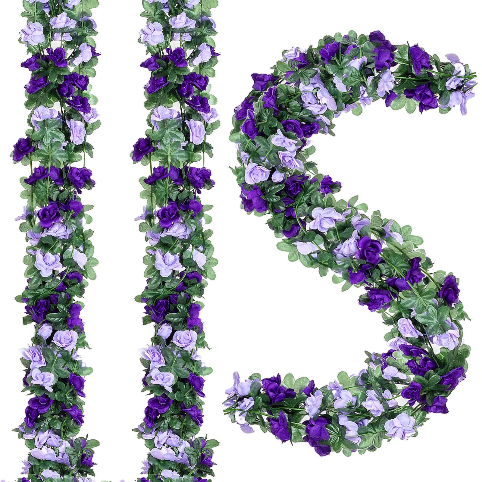 5Pcs 82 FT Artificial Purple Rose Flower Garland, Faux Silk Rose Garland, Pur…