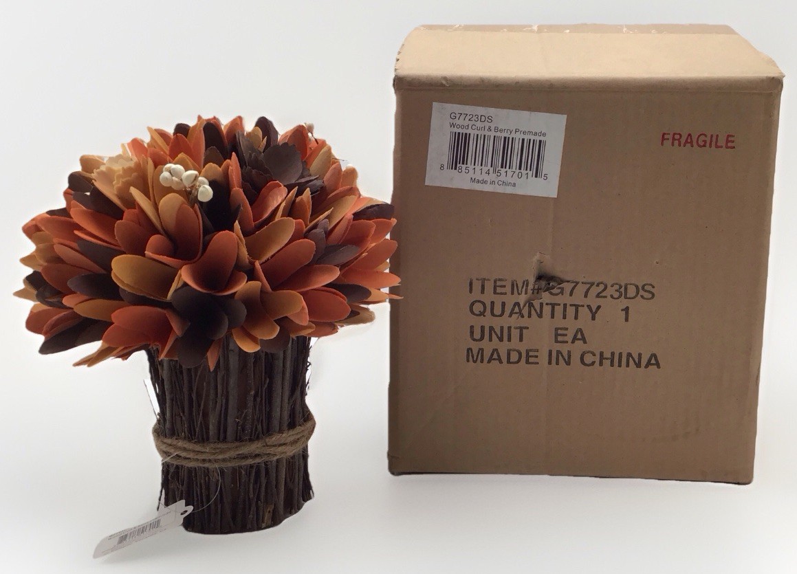 Transpac Brown Harvest Wood Curl & Berry Premade Flower Arrangement
