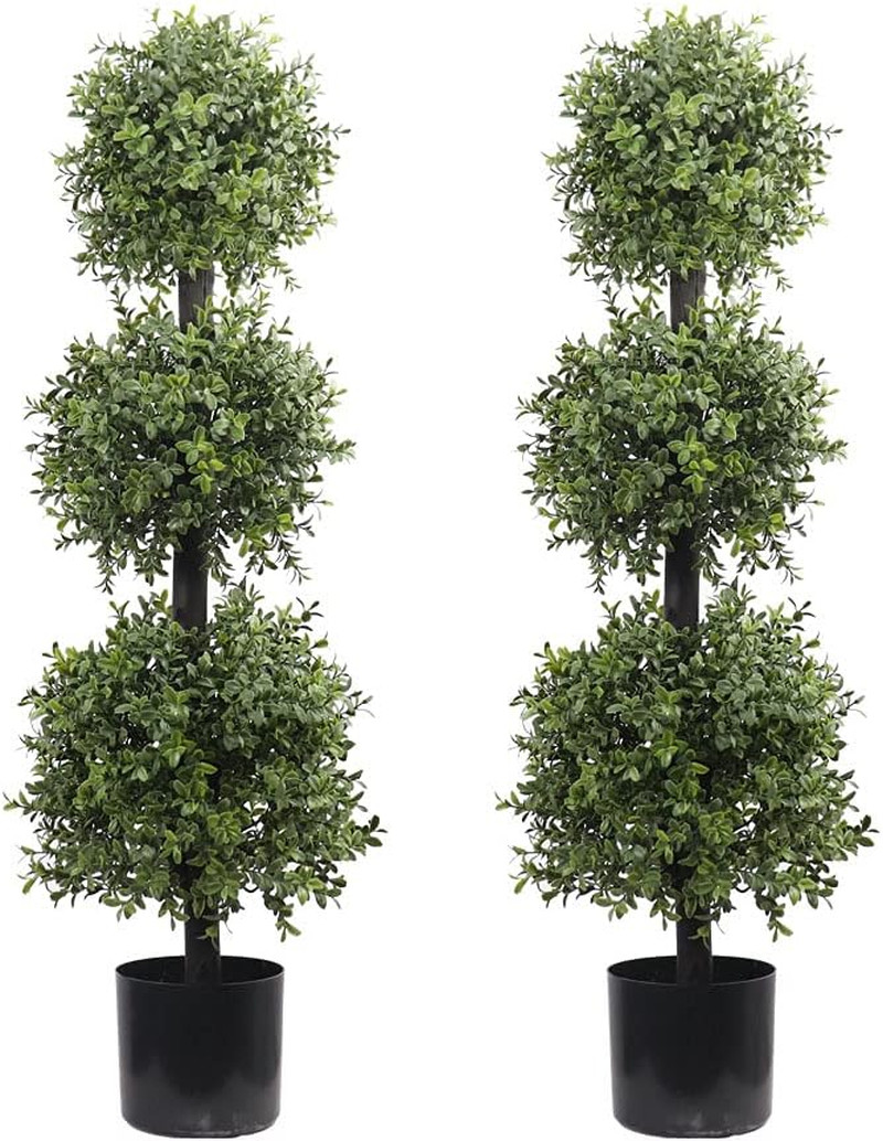 38″ Outdoor Boxwood Triple Ball Topiary – UV Resistant Potted Plant 2-Pack