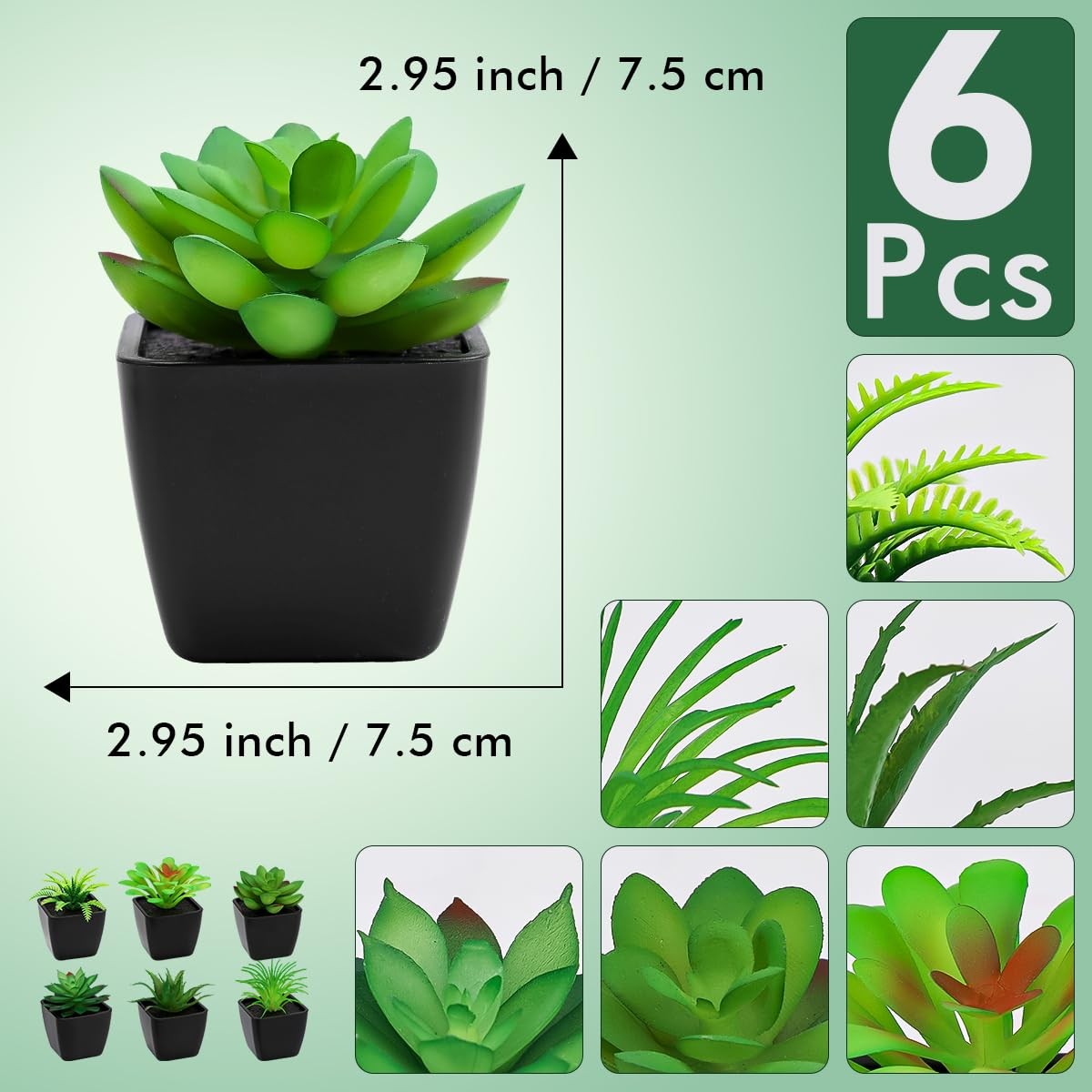 Artificial Succulent Plant 6 PCS Potted Small Fake Greenery Black Pots