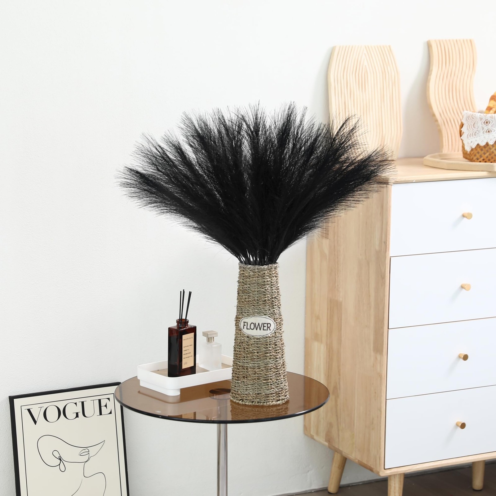 30pcs Black Pampas Grass – 24 Inch Faux Pampas Grass Decor, Short Artificial …
