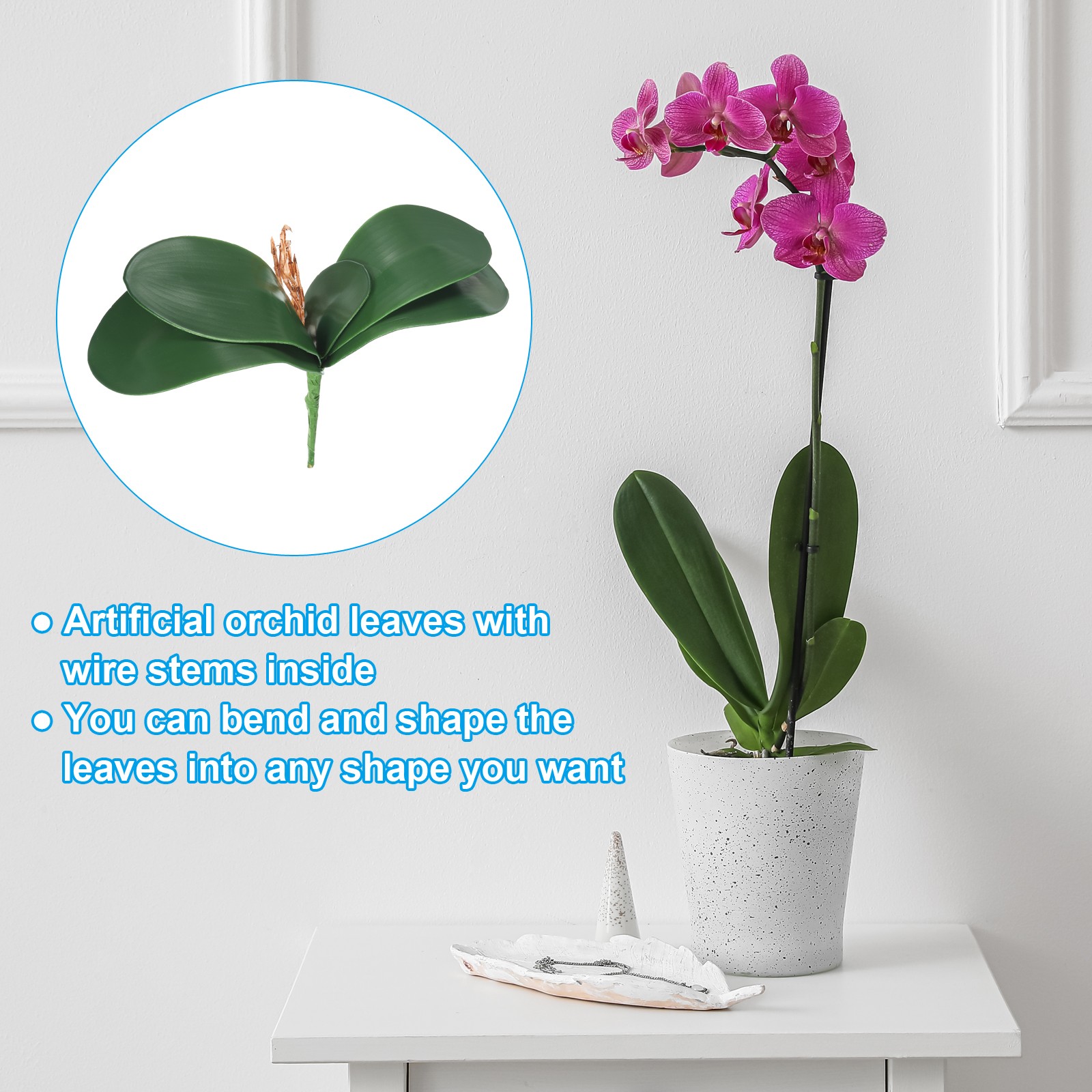 3 Pcs 10.43 Inch Faux Orchid Leaves 5 Petals Artificial Leaf with Stems