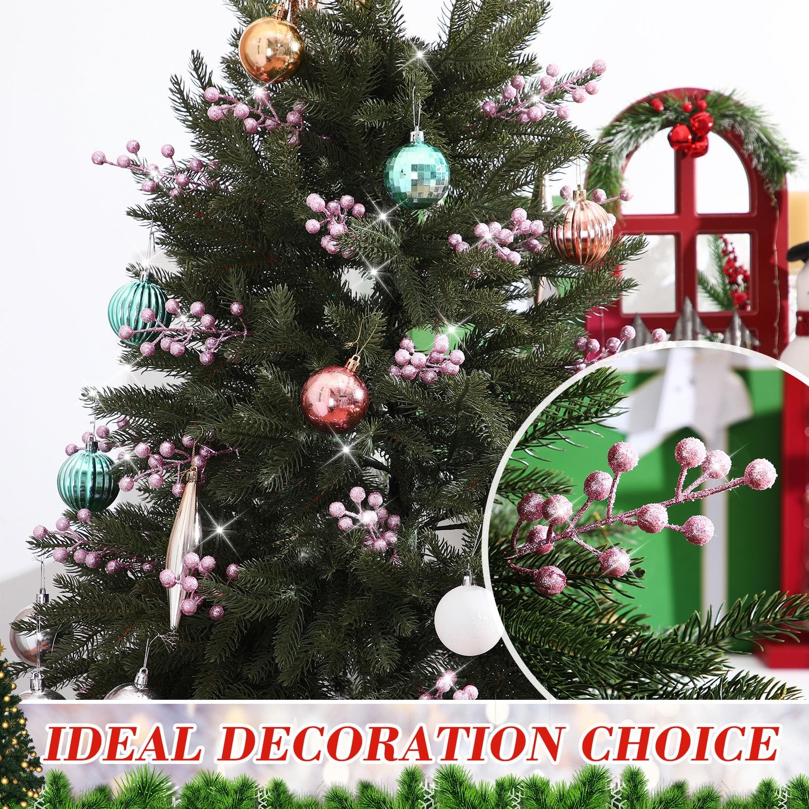30 Pieces Artificial Christmas Berry Picks with Snowflake Glitter Holly Berry…