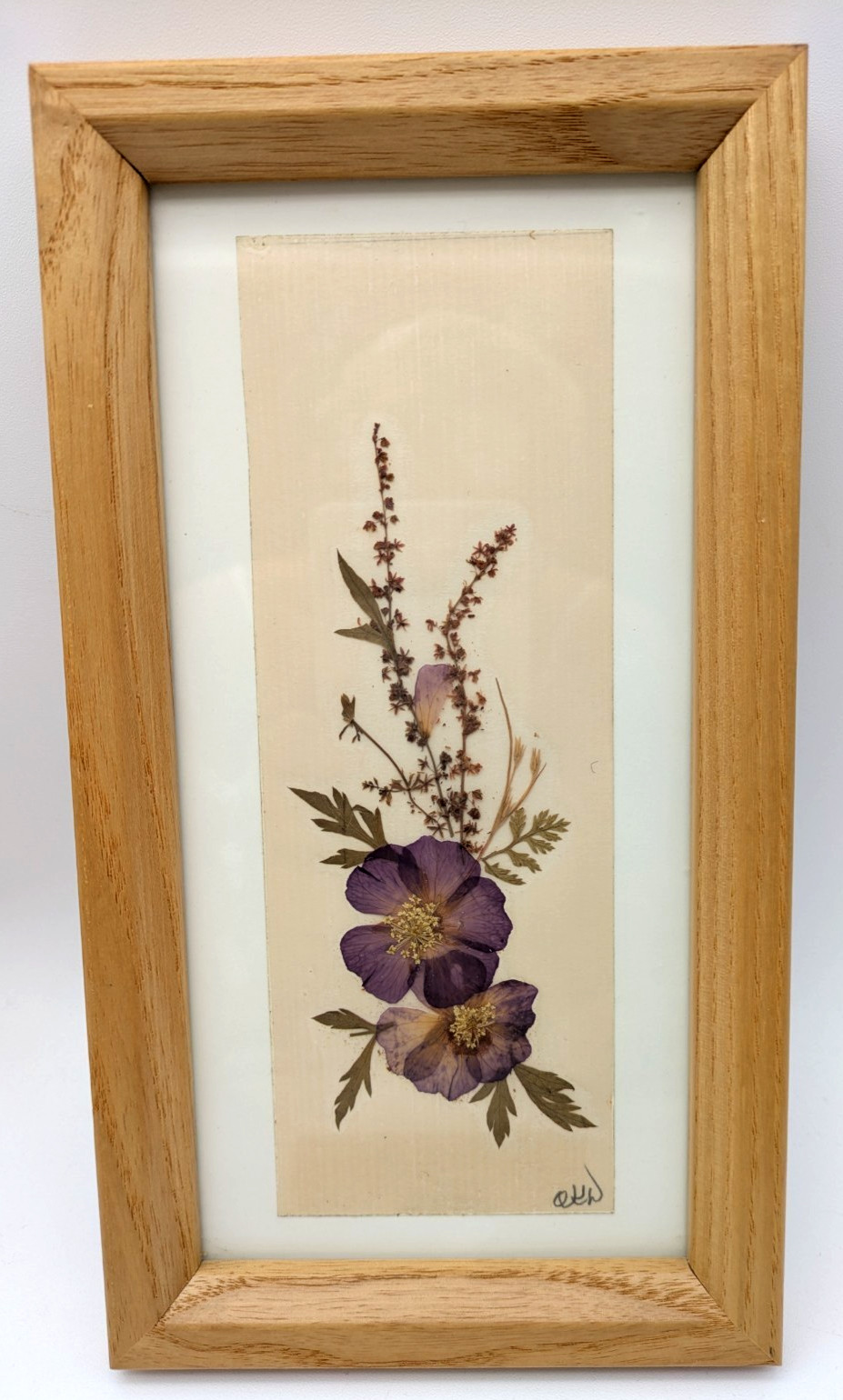 Handcrafted Pressed Flowers Pair in Oak Wood Frame Wall Hanging