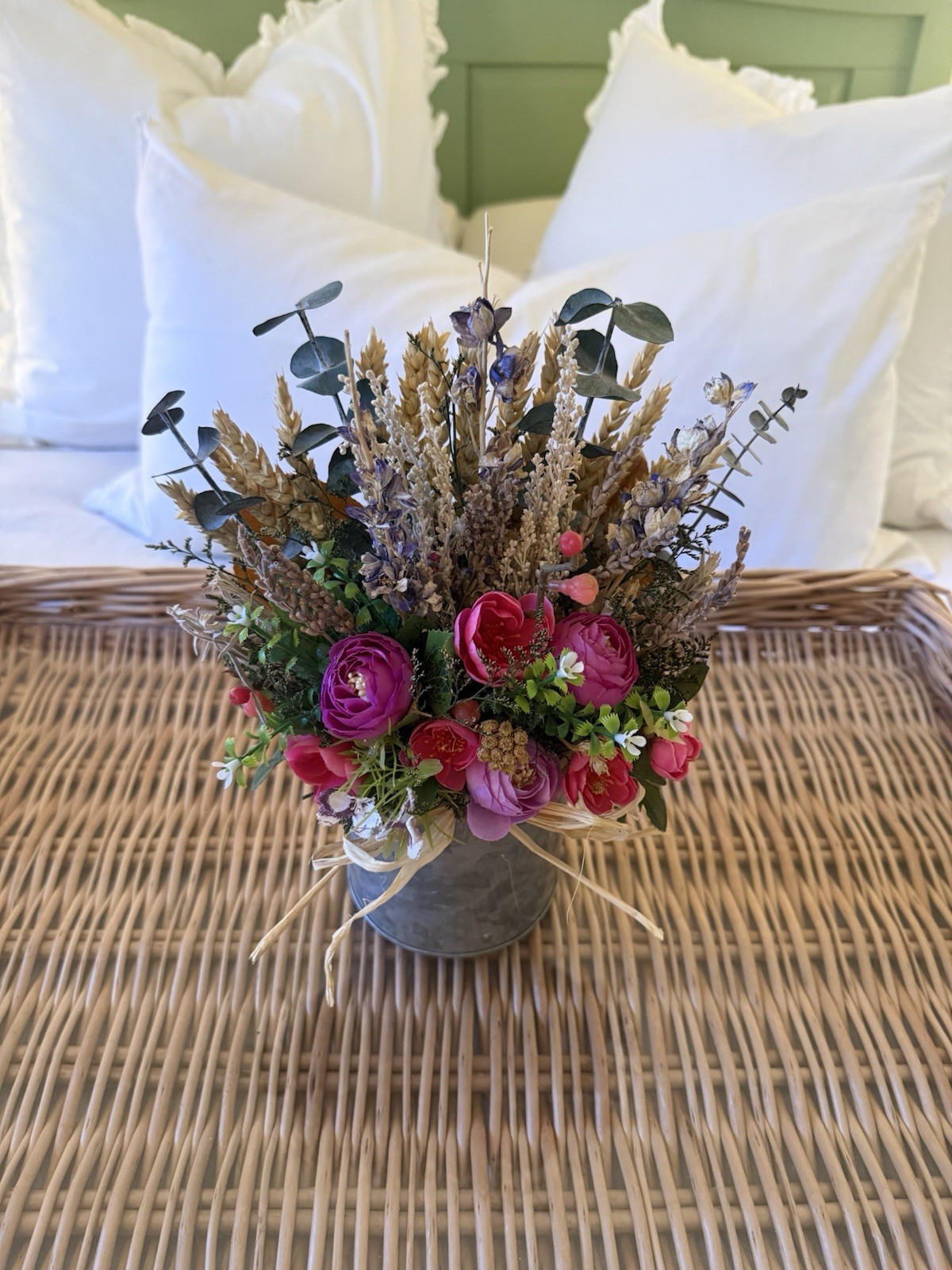 Farmhouse Style Dried Flower Arrangement ~ Metal Tin