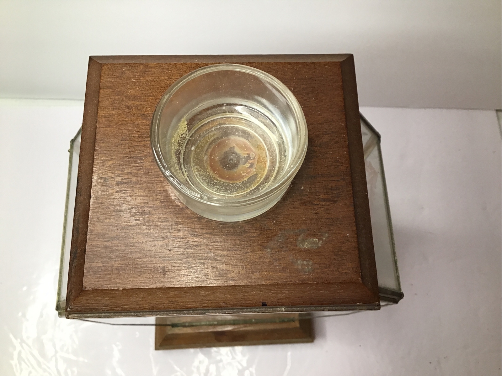 Display Case w Tea Lite Holder Pink Silk Flowers Wood and Brass Vintage