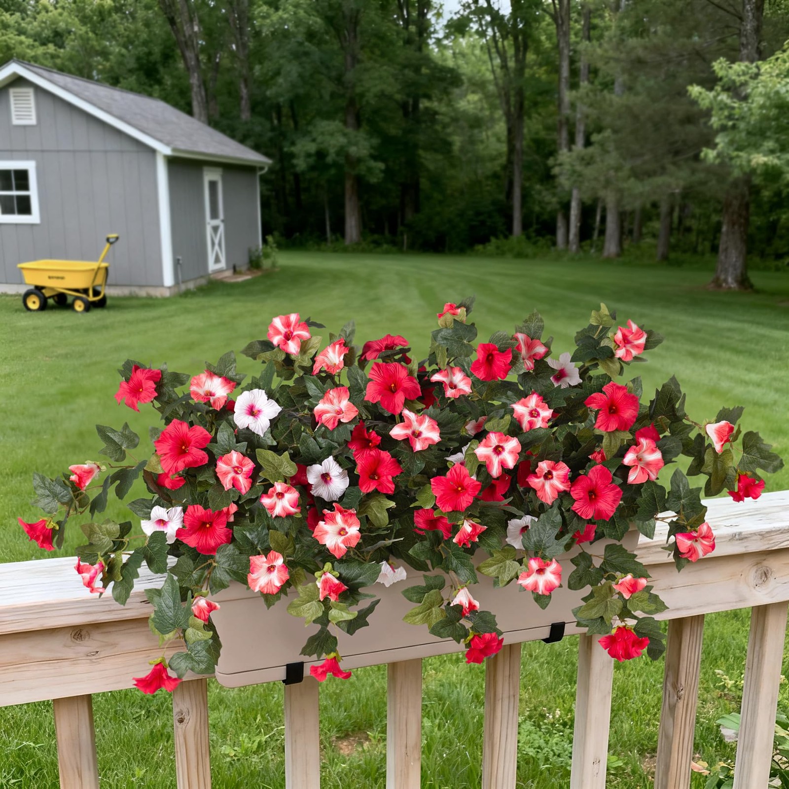 VGNQA 2PCS Artificial Petunia Flowers for Outdoors Fake Flowers for Outdoor