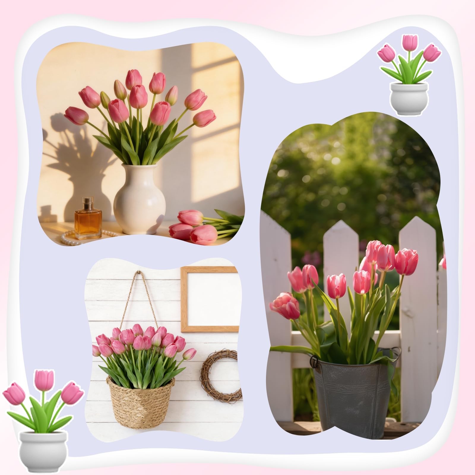 Deep Pink 15PCS 15.75″ Artificial Tulips, Premium Latex Natural Feel Fake Flo…