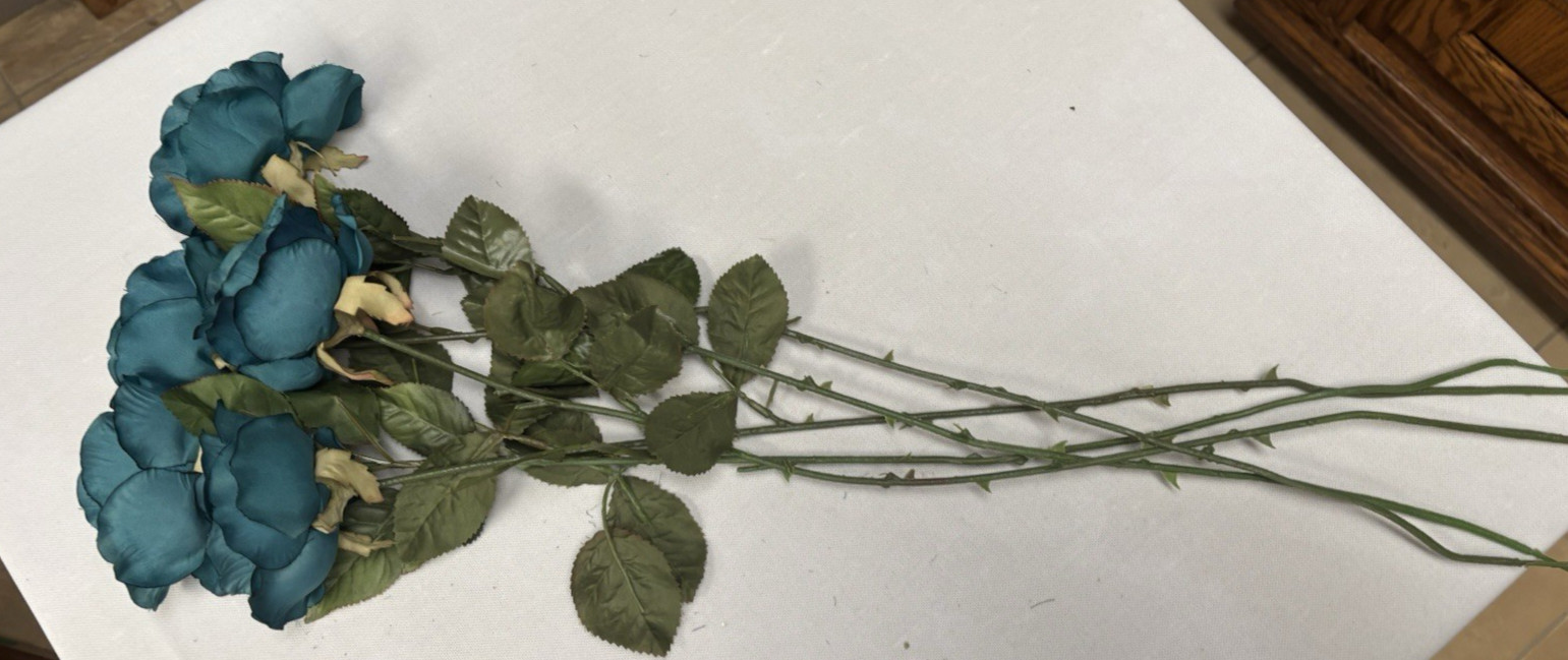 SILK OPEN TEAL ROSE 3.75″ FLOWER 24″ STEM