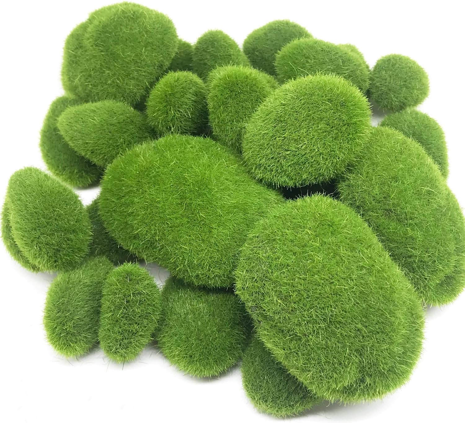 30 PCS 3 Size Artificial Moss Rocks Decorative, Green Moss Balls, Fake Moss Deco