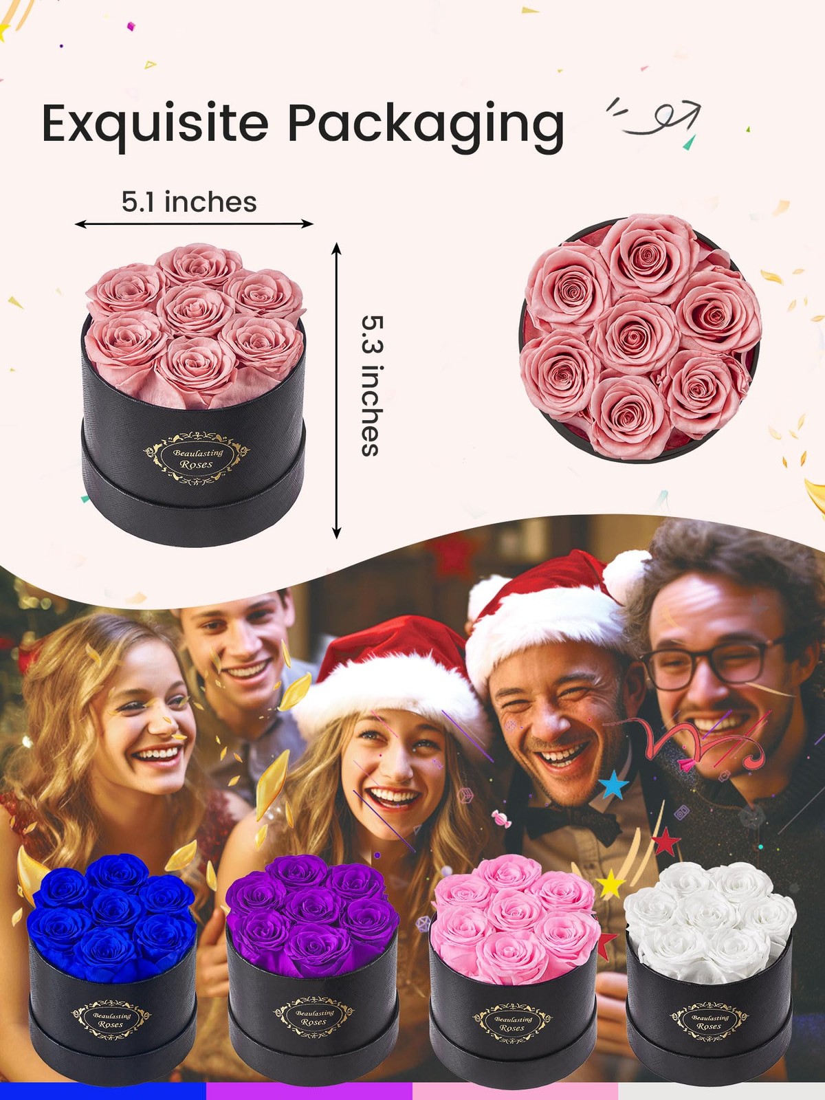 Preserved Forever Roses In Black Box Last A Year Dusty Pink Flower Gift Her