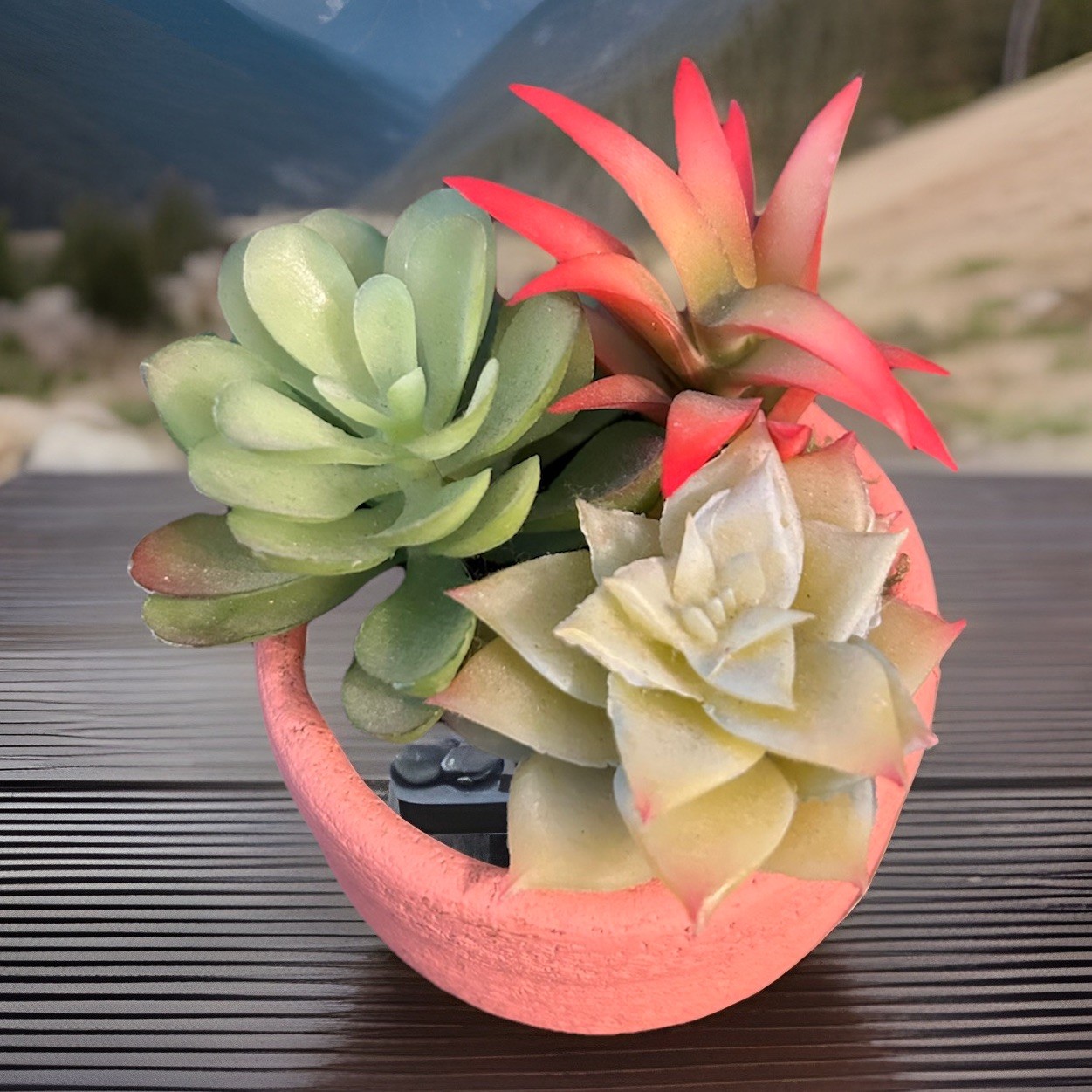 Small Artificial Succulent Plant Arrangement Terracotta -Style Pot Shelf-Window