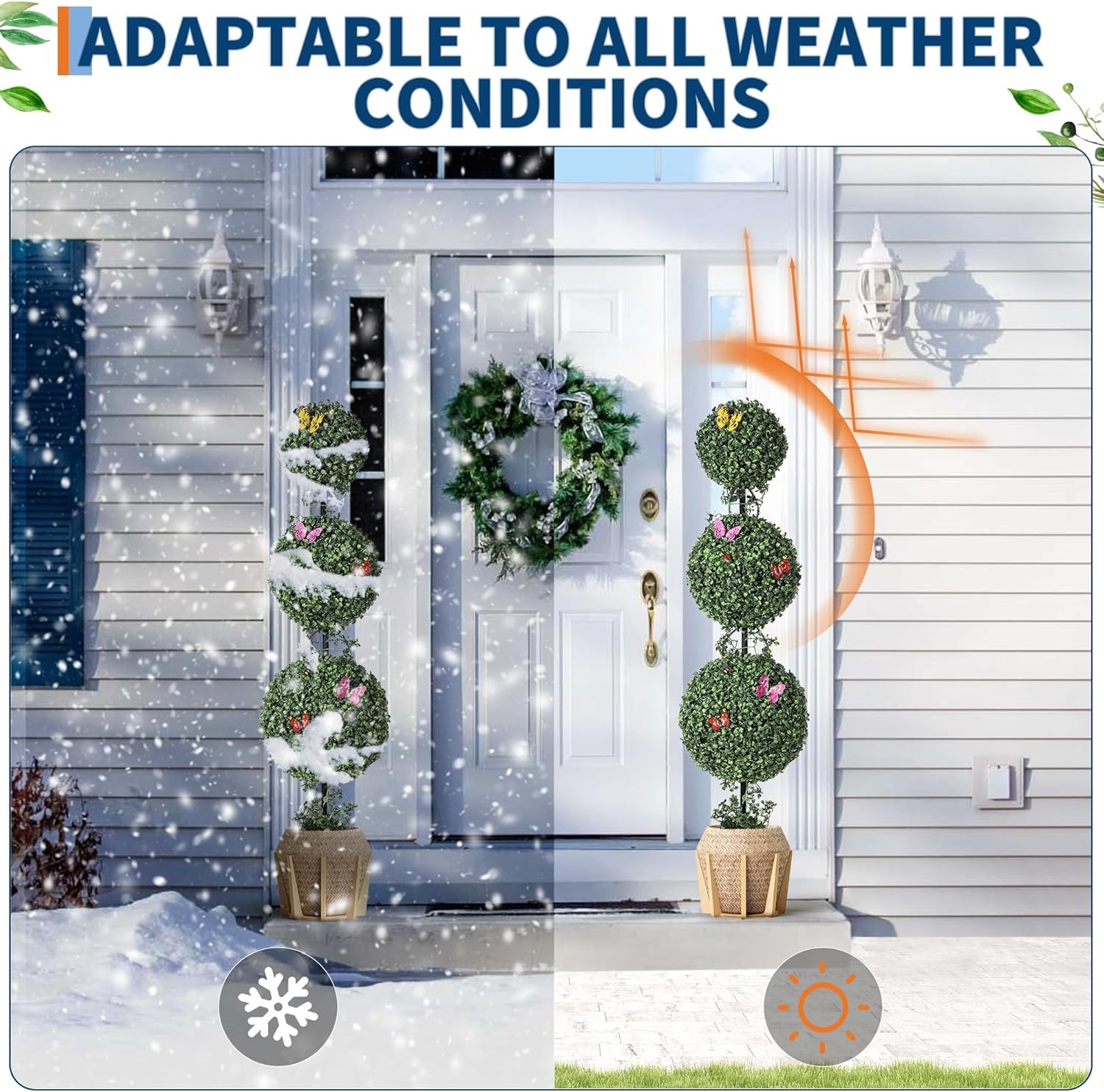 4FT Artificial Ball Topiary Trees (Set of 2) – UV Resistant Outdoor Plants