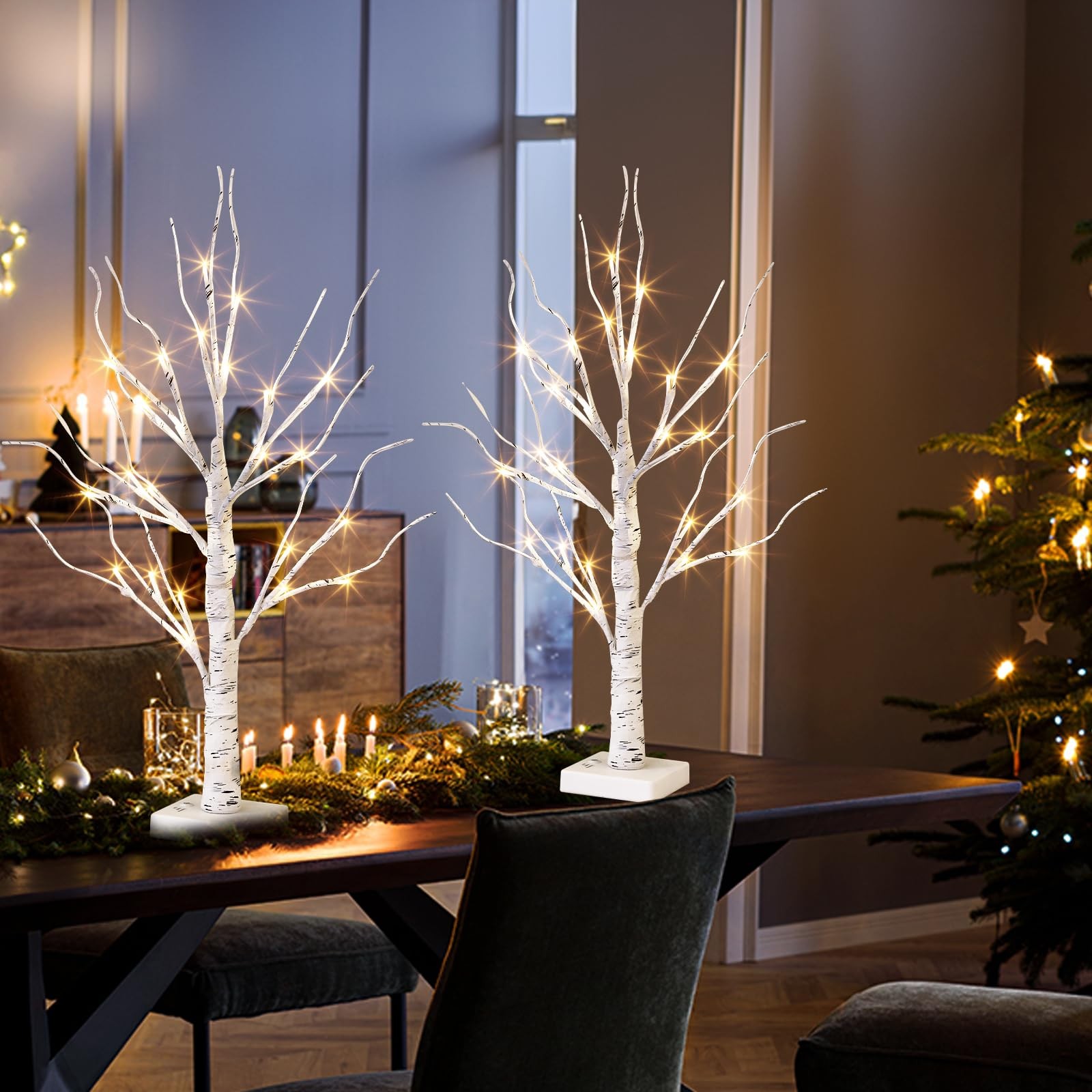 White Birch Tree with LED Lights, Prelit Artificial Tree with Timer, Centerpiece
