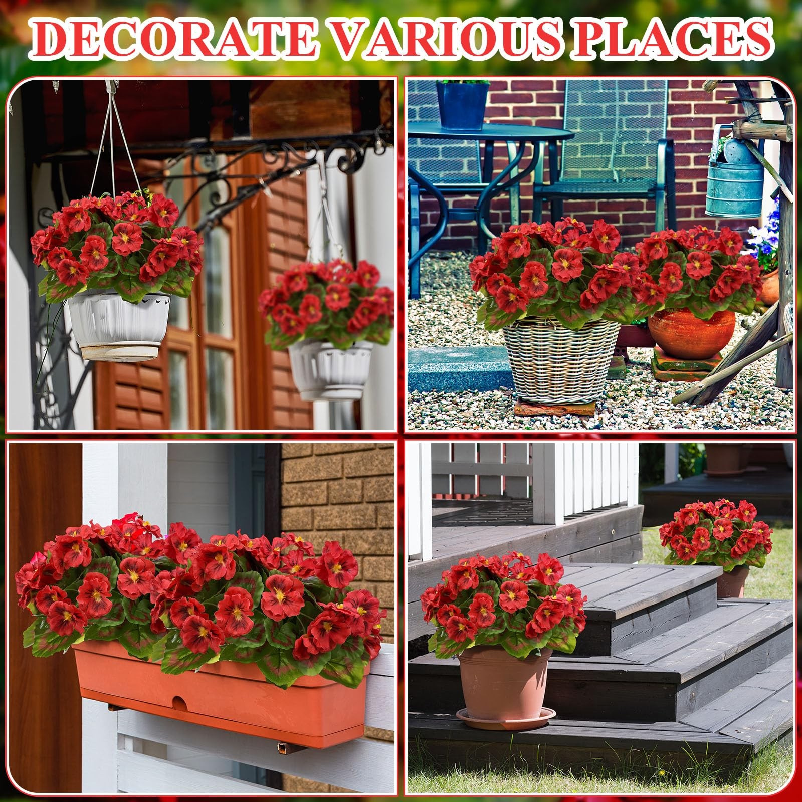 Thiccywoov 8 Pcs Artificial Geranium Flowers Silk Geraniums for Outdoors Faux…