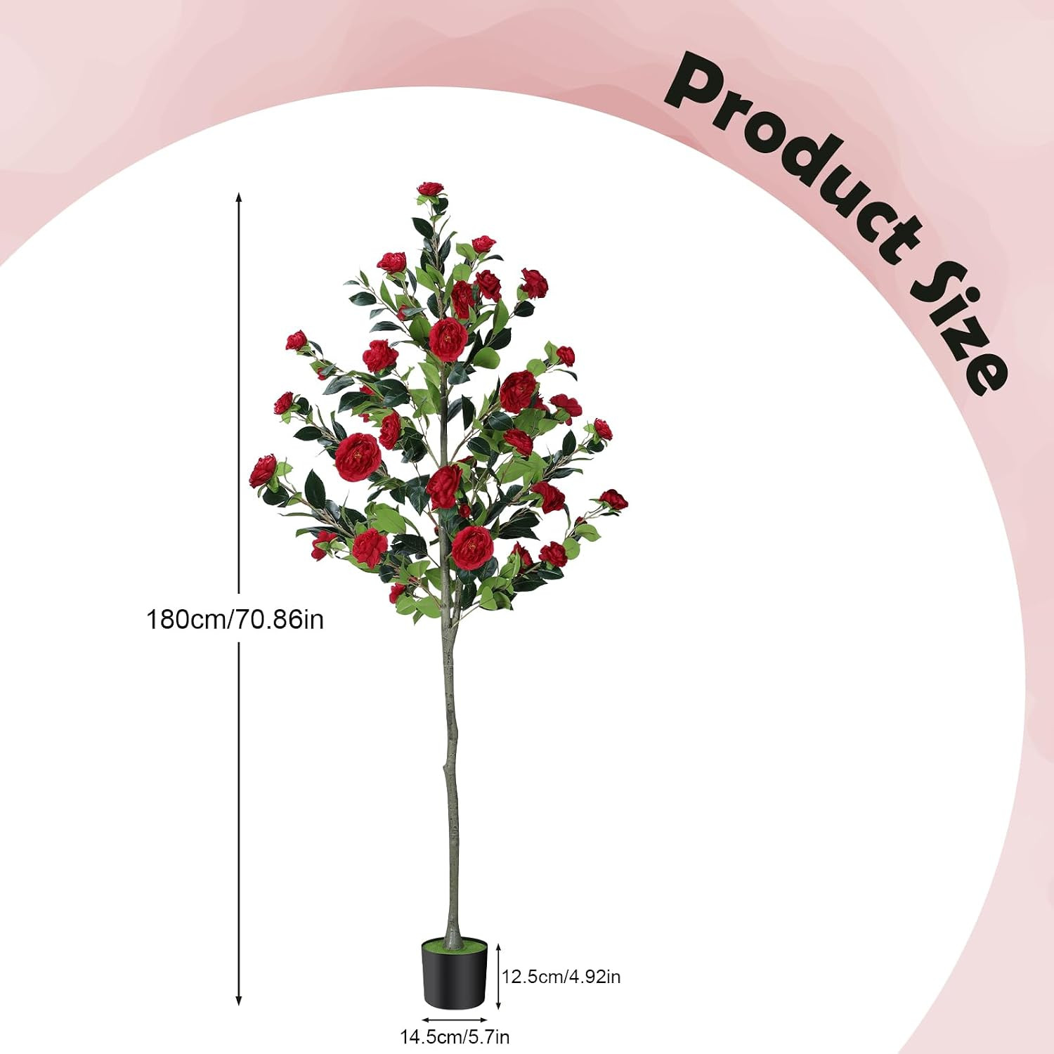 6FT Faux Camellia Tree with Red Flowers – Lifelike & Low Maintenance Decor