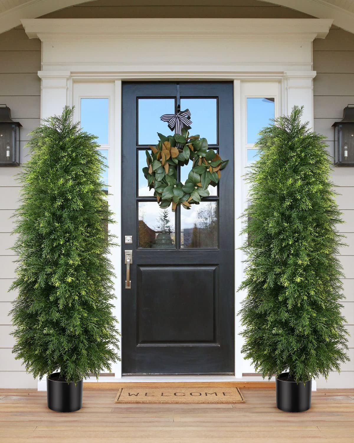5Ft Artificial Cedar Topiary Trees – 2 Pack for Indoor/Outdoor Décor