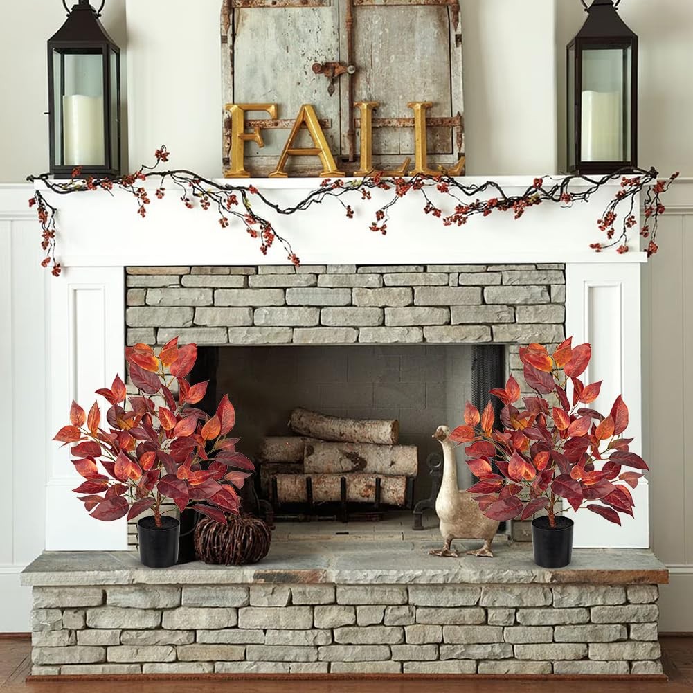 19.7 Inch Fake Fall Autumn Elm Leaf Tree Black Pot Artificial Faux Plant Decor