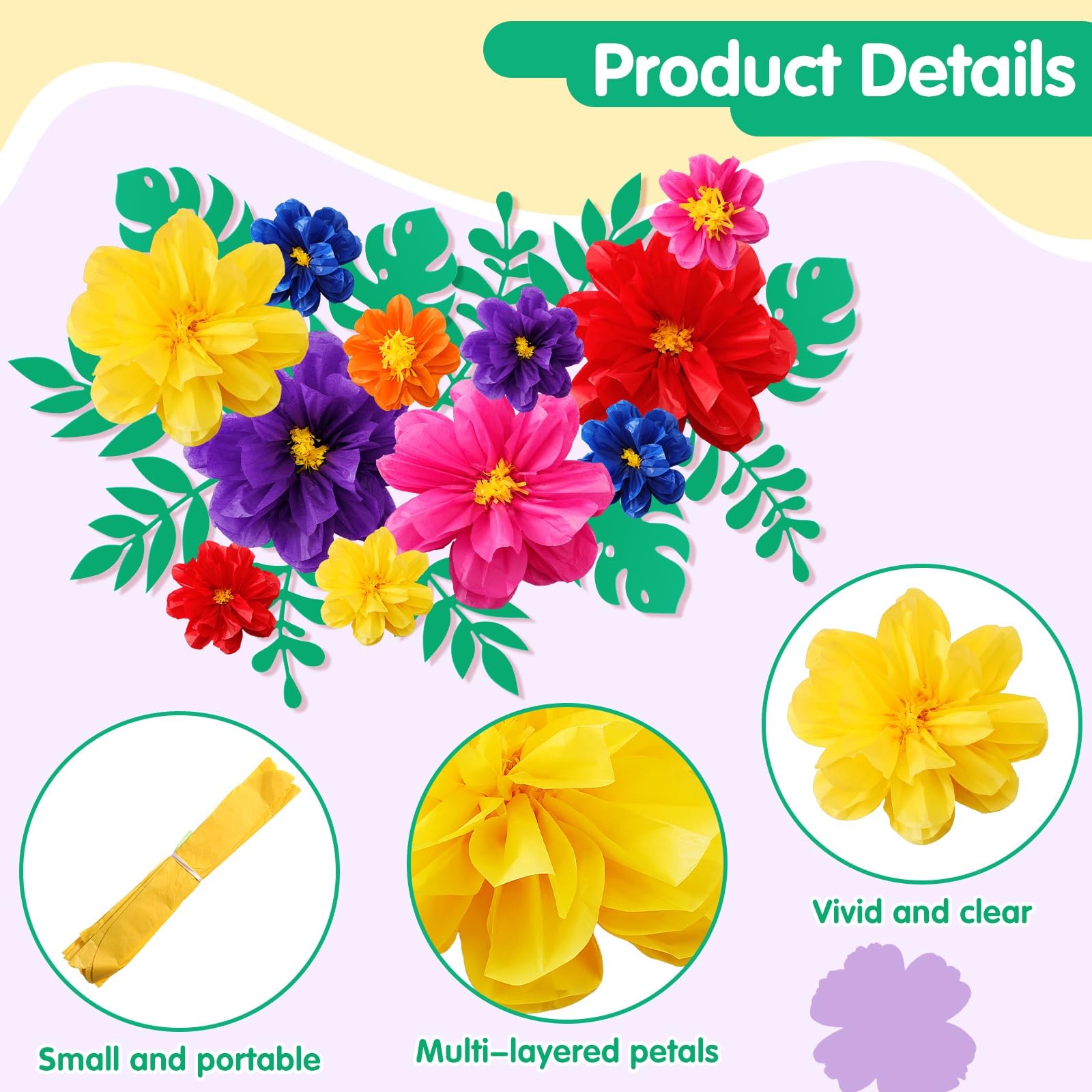 40 Pcs Mexican Giant Paper Flowers Leaves Set, 24 Pcs Large Mexico Tissue Pap…