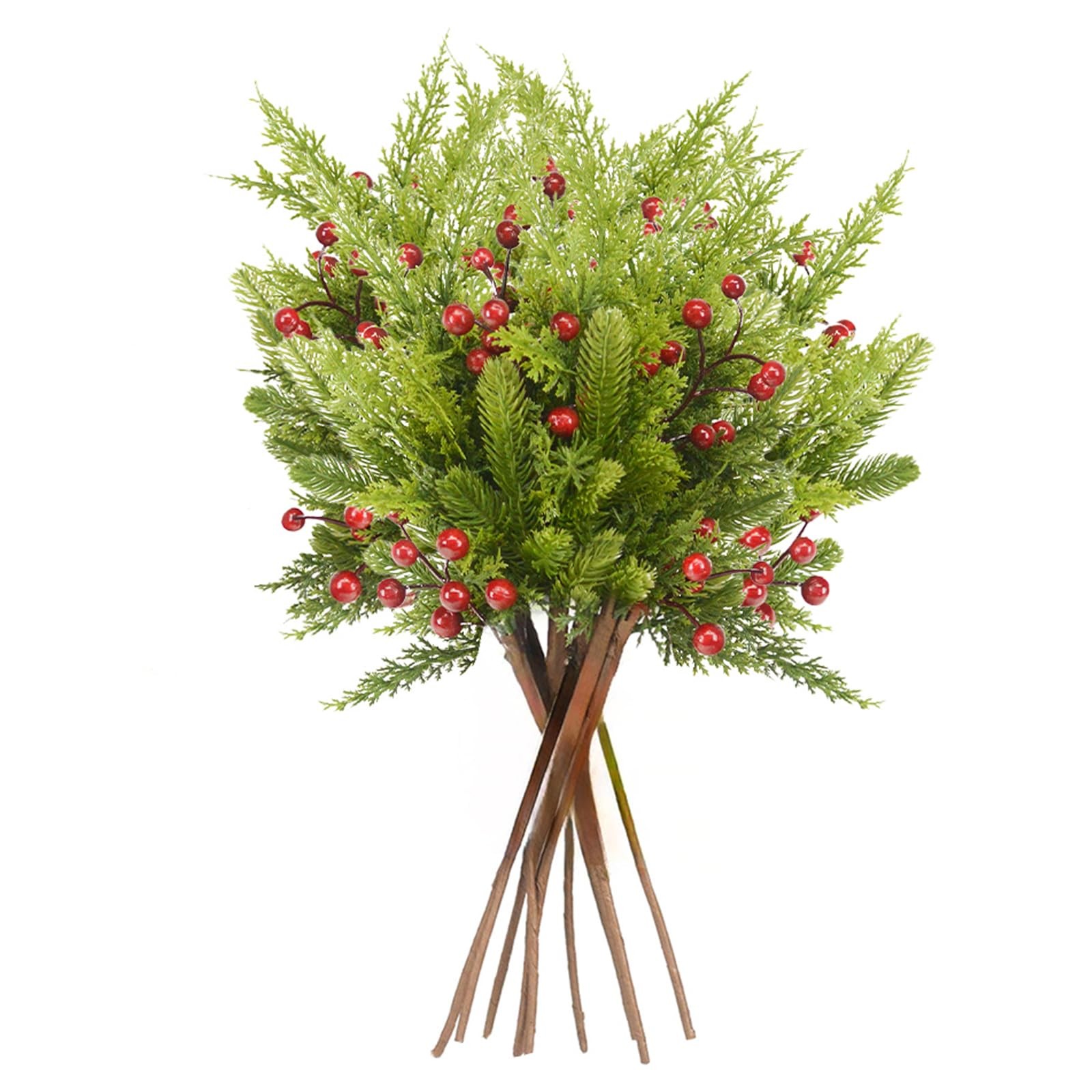 36 Pcs Pine Branches with Red Berries and Cypress Grass – 18 Inch Artificial …