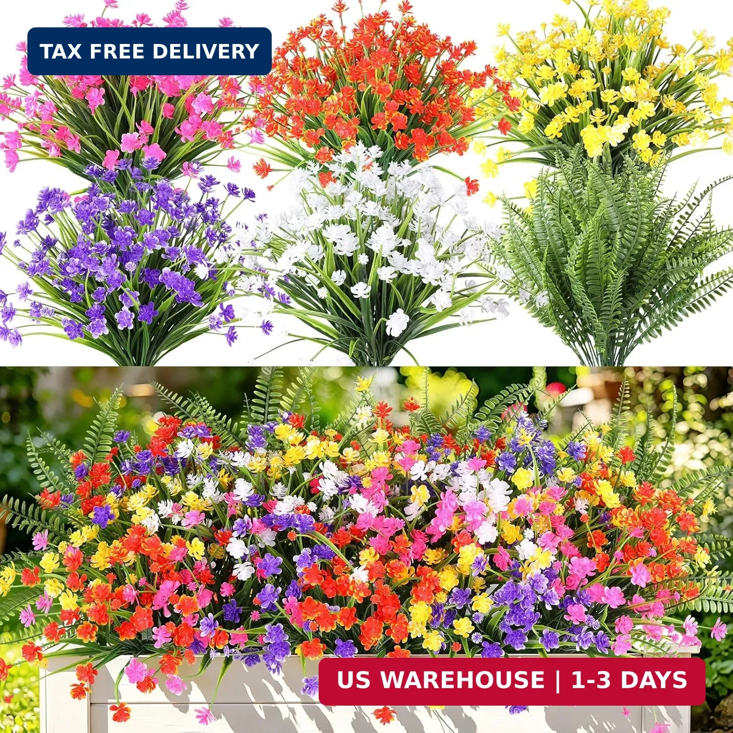 24 Bundles Artificial Outdoor Flowers, UV Resistant Faux Flowers for Outdoor Pla