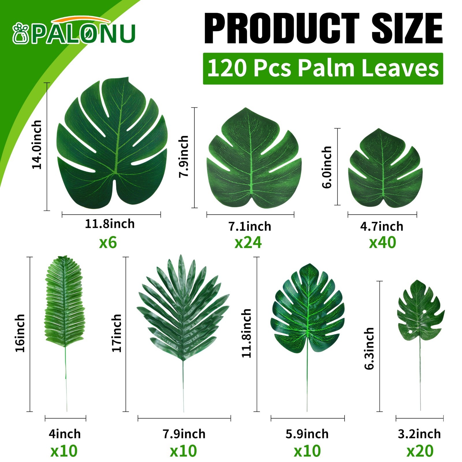 110 Pcs Tropical Palm Leaves – Fake Monstera & Ferns for Luau, Jungle, Party Dec