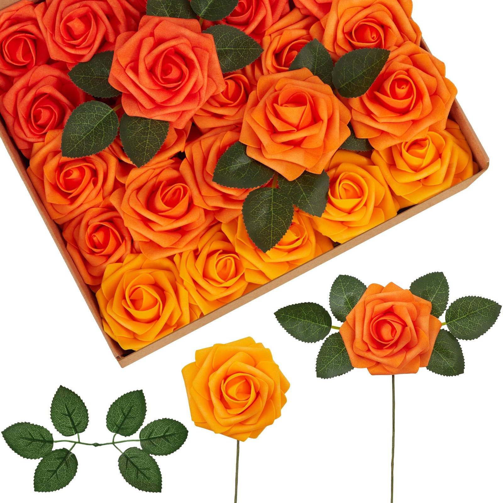 InnoGear Artificial Flowers, 50 Pcs Shades of Orange Foam Fake Roses Bulk with